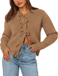 Bow Cardigan Sweaters for Women - Cropped Open Front Cardigan