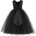 Satin V-Back Flower Girl Dress with Tulle Skirt - Toddlers