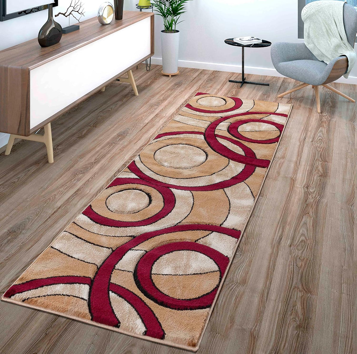GLORY RUGS Area Rug Modern 2x7 Dark Red Circles Geometry