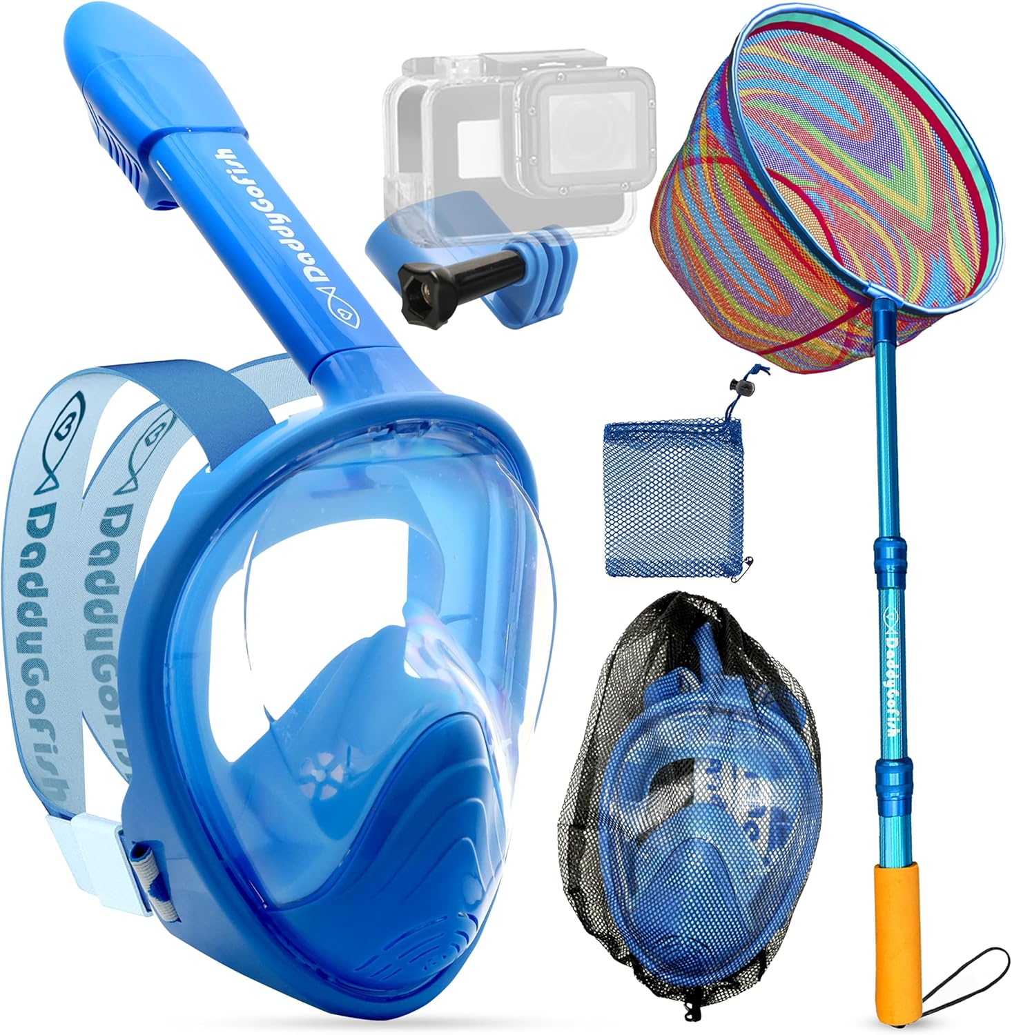 Kids Snorkel Set w/ Camera Mount & Landing Net | Anti-Fog, Anti-Leak