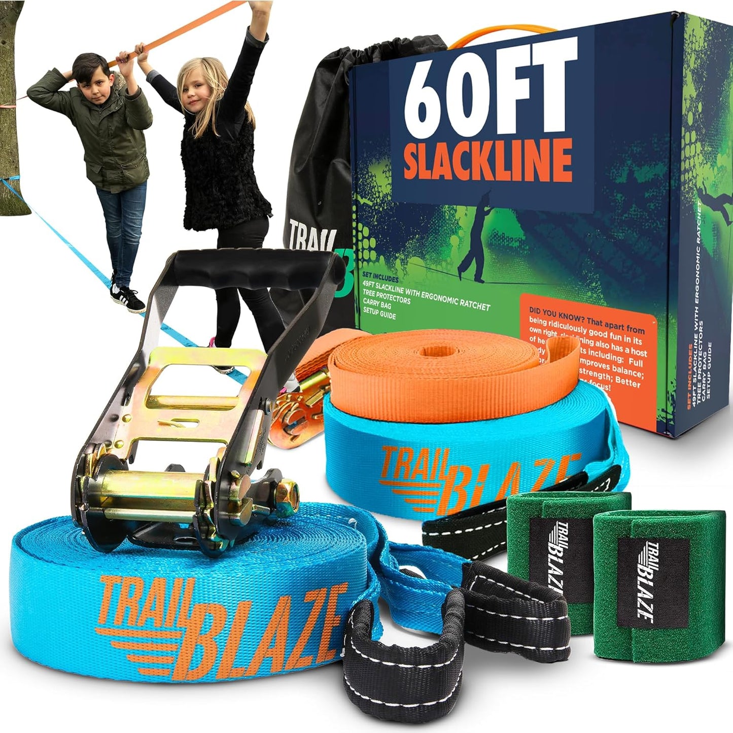 Trailblaze Slackline Kit for Kids and Adults - 60ft Fun
