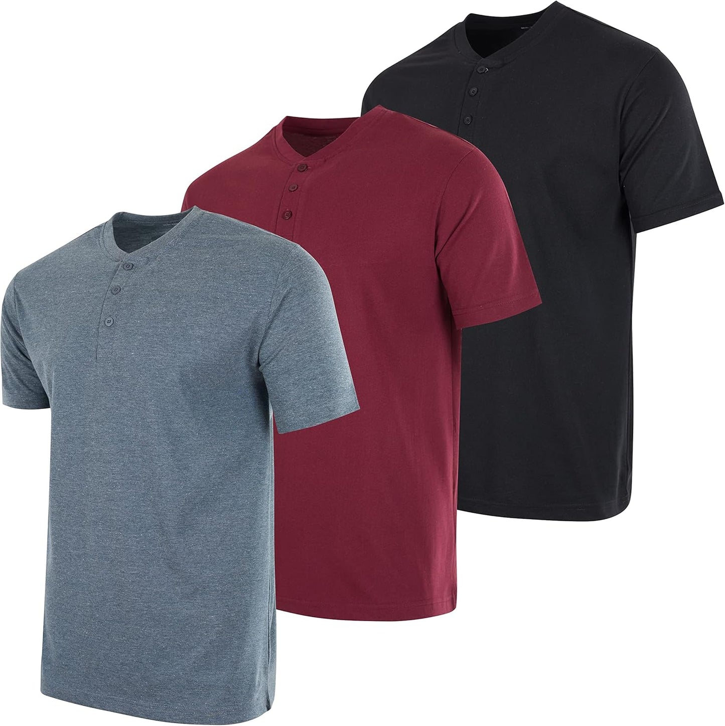 Men's Cotton Short & Long Sleeve Henley T-Shirt 3 Pack
