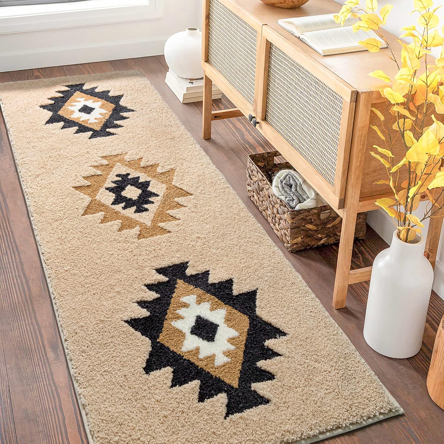Boho Bathroom Rugs Non Slip Long Bath Runner Soft Absorbent Mat