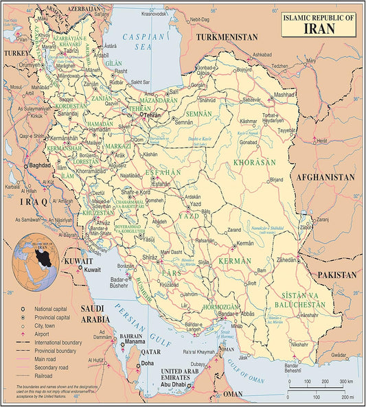 Iran Political Map Poster: Detailed & Laminated