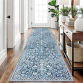 Vintage 2.6x10 Hallway Runner Blue and White Washable Non-Slip - Soft
