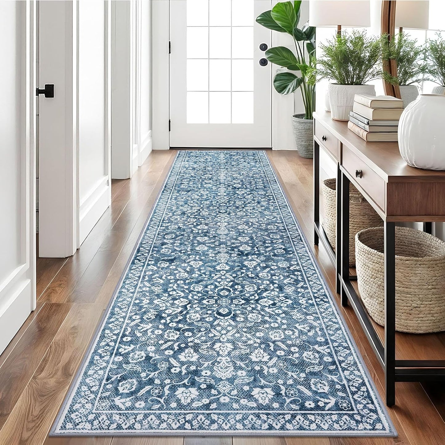 Vintage 2.6x10 Hallway Runner - Soft Non-Slip Floral Carpet