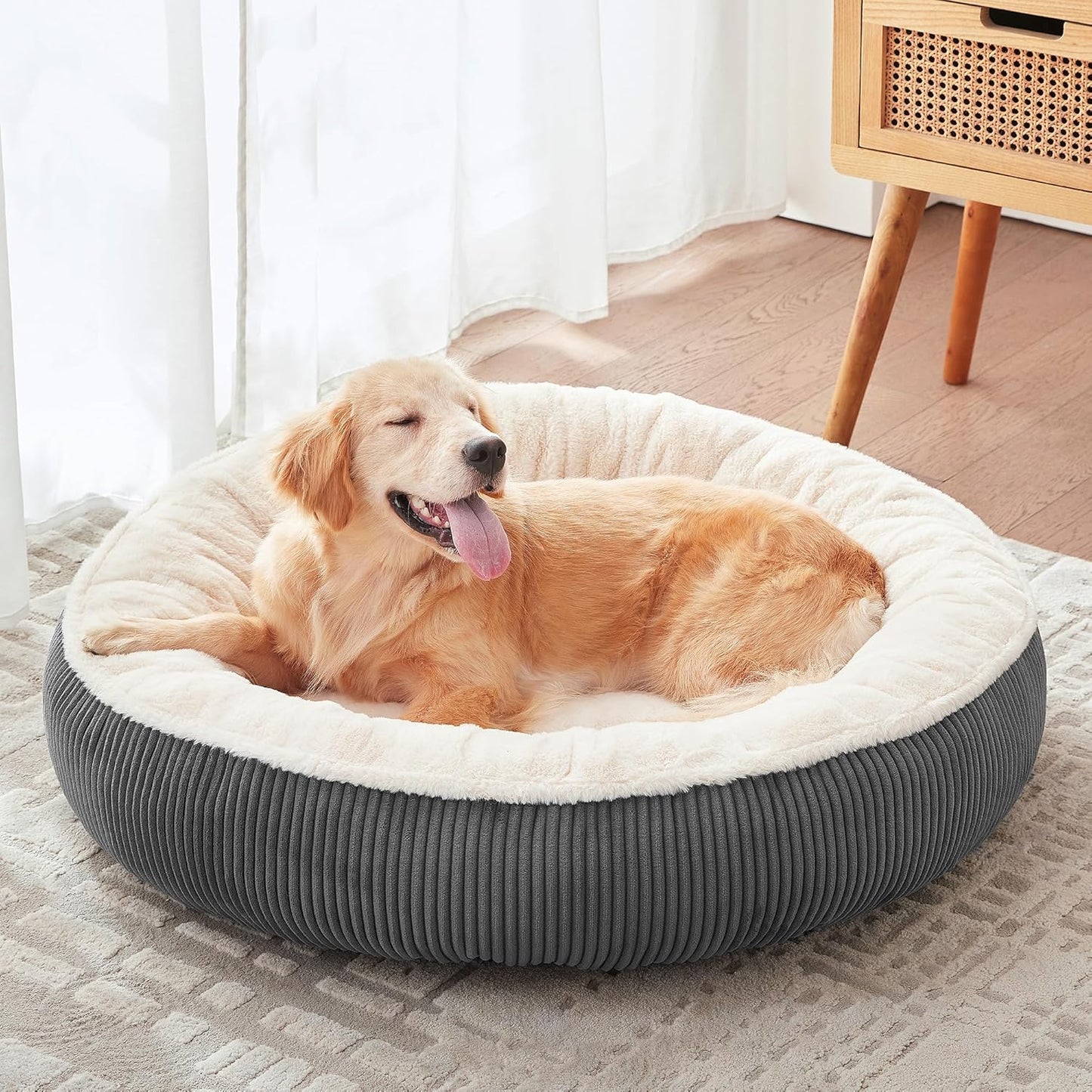 36 inches Donut Dog Bed for Large Dogs - Calming Plush Bed