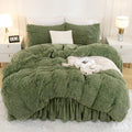 Andency Faux Fur Sage Green Comforter Set King Size - Soft Fluffy