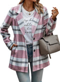 Women Plaid Shacket Jacket in Pink White - Cozy Fall Layering