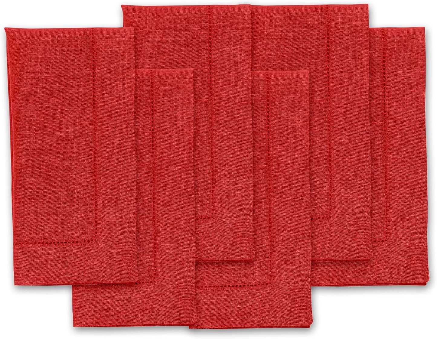 Solino Home Red Linen Napkins Set of 6 for Holiday Dining