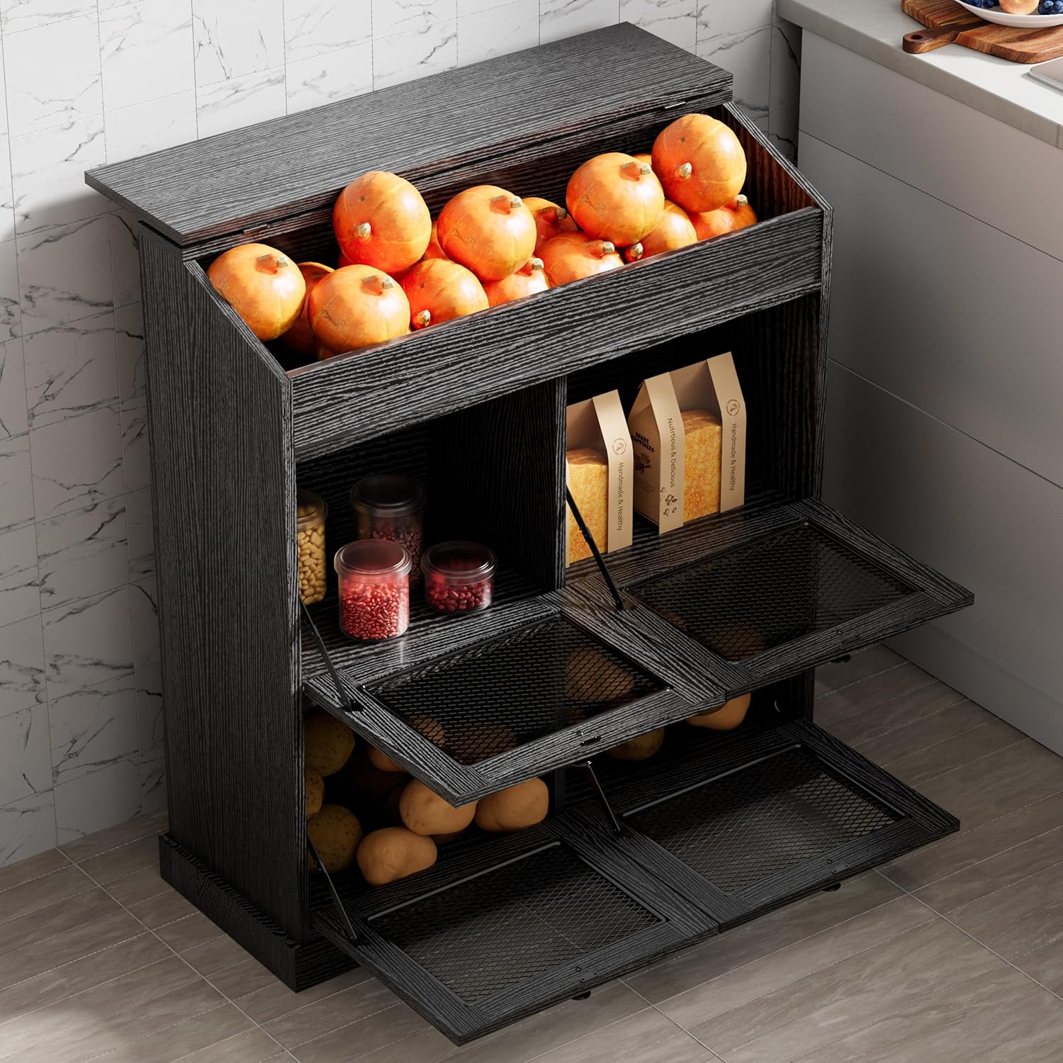 ONG Large Potato Storage Wood Bin for Kitchen Organization