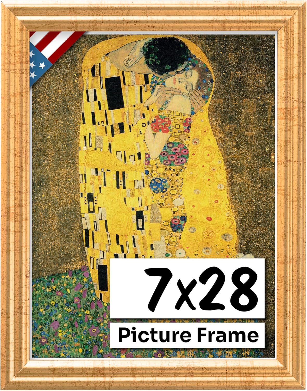 Antique Gold 7x28 Picture Frame - Handmade Solid Wood Decor