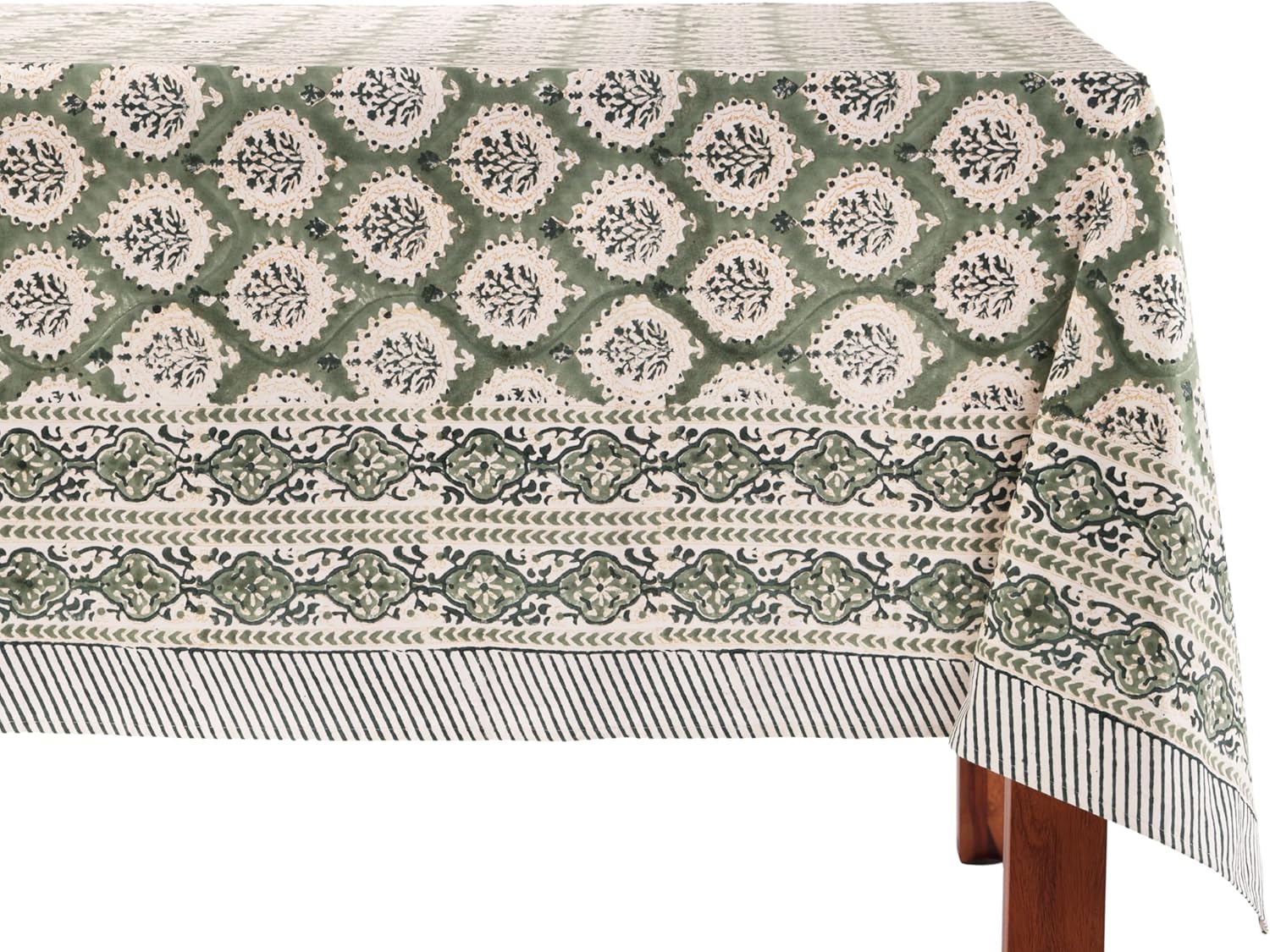 Kari Green 100% Cotton Rectangle Boho Tablecloth for Dining