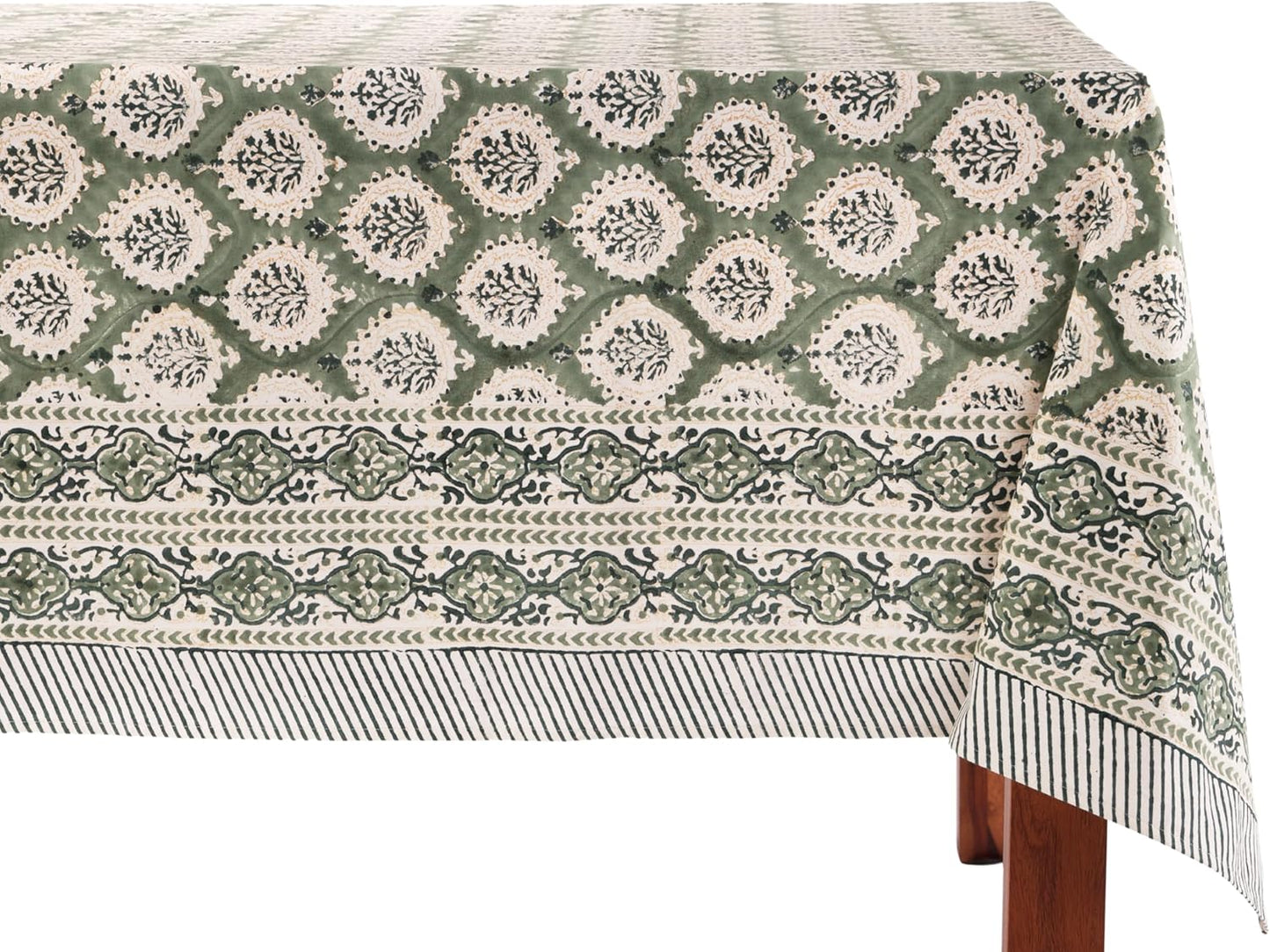 Kari Green 100% Cotton Rectangle Boho Tablecloth for Dining