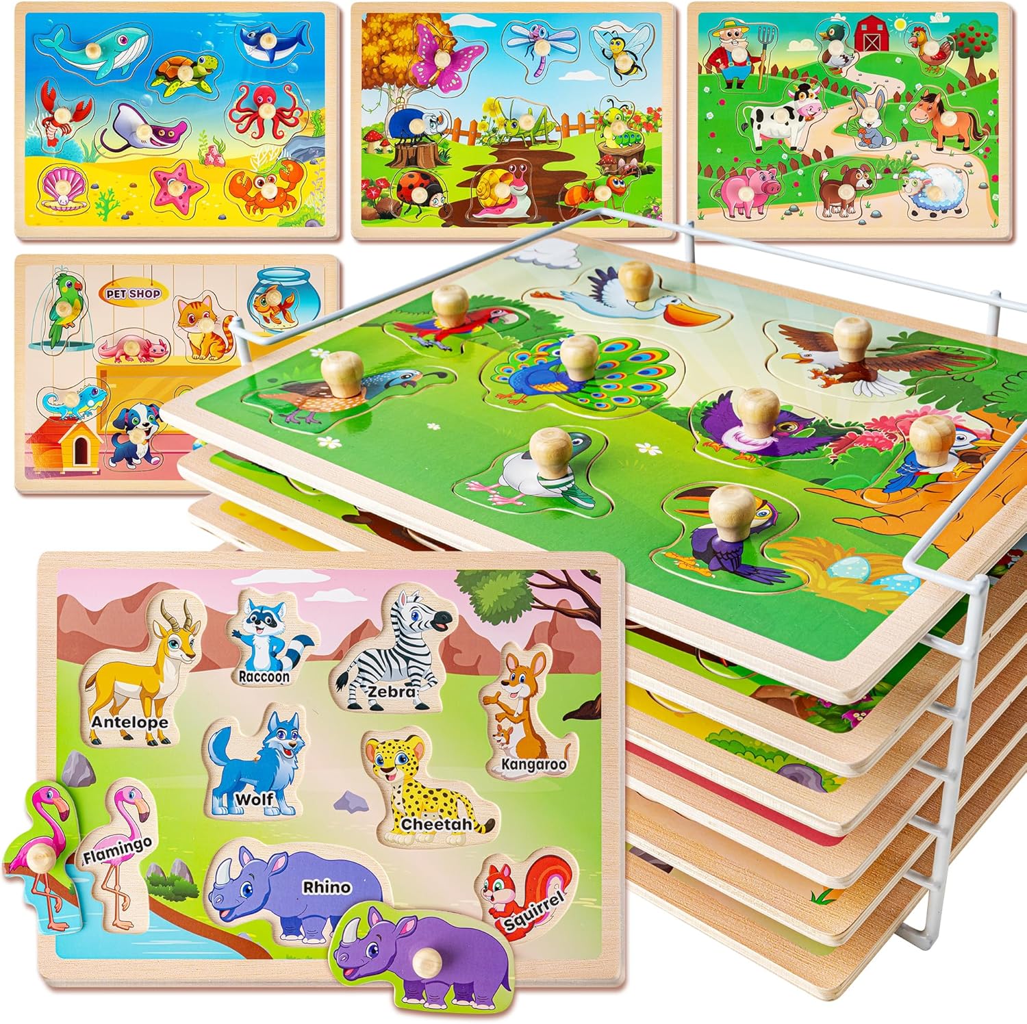 SYNARRY Wooden Puzzles for Toddlers 1-3, Educational Fun