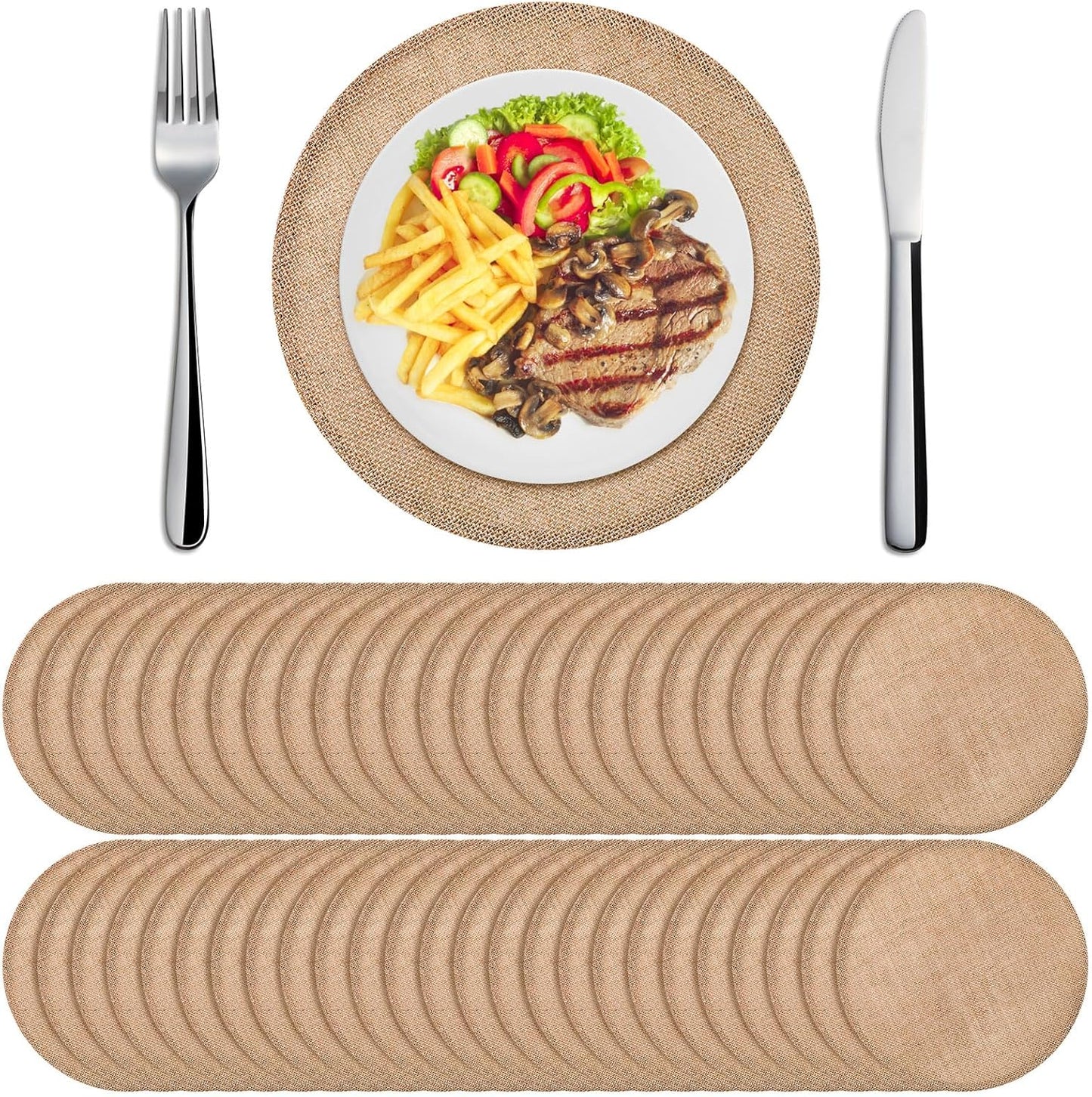 Yunlly Set of 48 Burlap Round Placemats for Rustic Decor