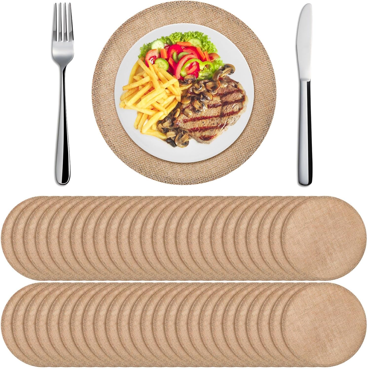 Yunlly Set of 48 Burlap Round Placemats for Rustic Decor