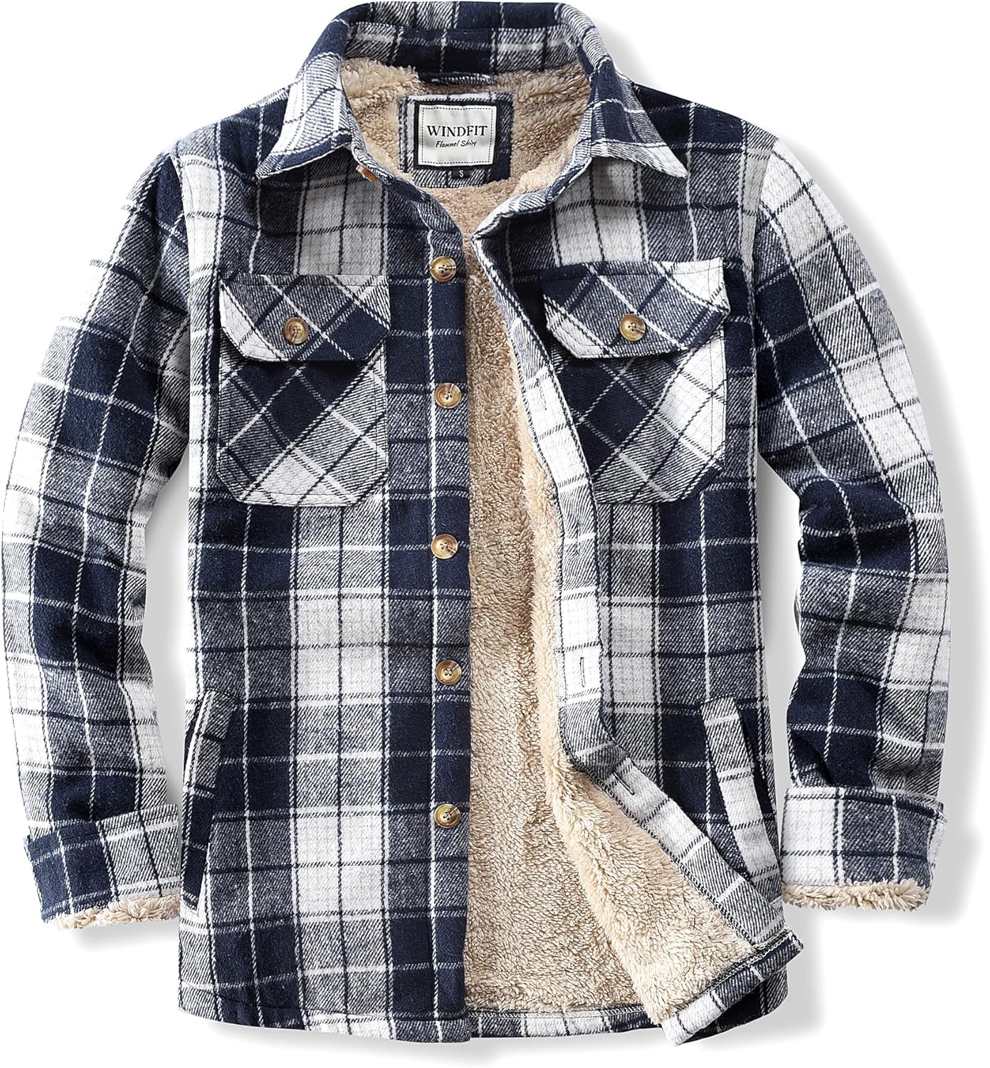 Men's Cotton Sherpa Lined Flannel Shirt Jacket for Comfort