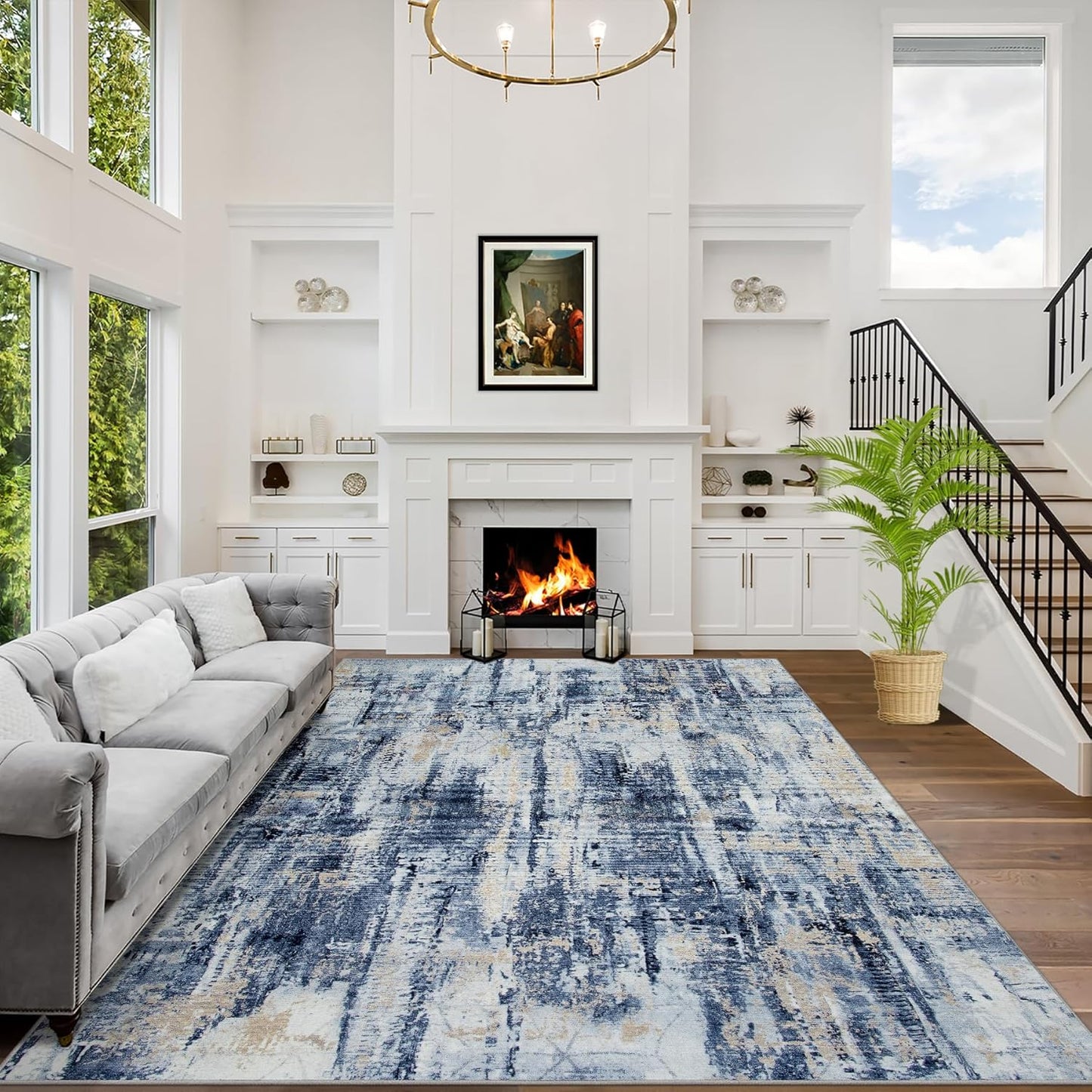 8x10 Area Rugs Washable Rug: Soft Modern Abstract Design