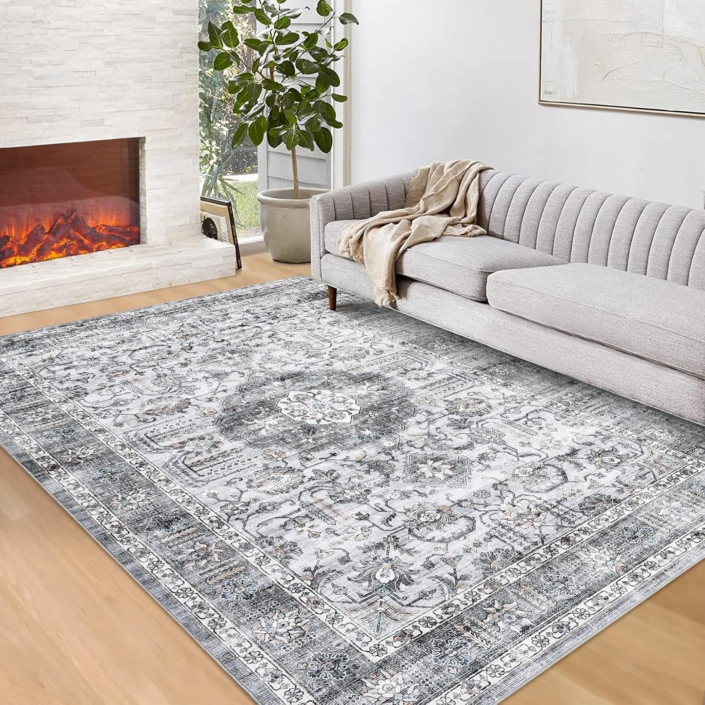 Vintage Washable Area Rug for Living Room by GarveeHome
