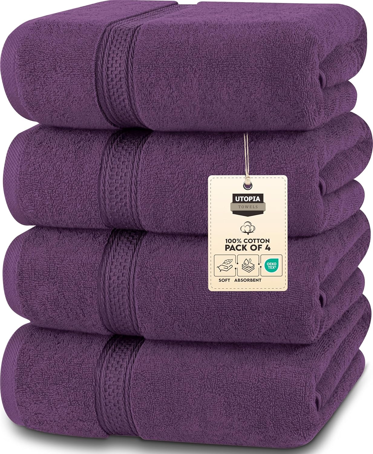 Premium Bath Towels Set of 4, 27 by 54 Inches, Plum Color
