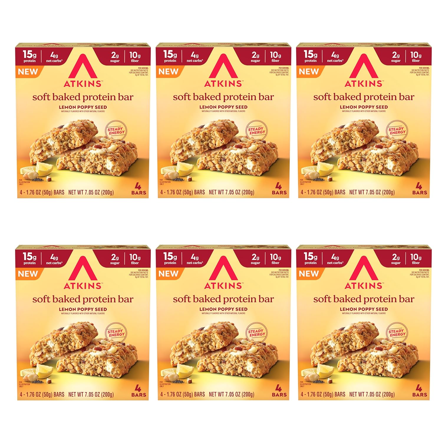 Atkins Soft Baked Protein Bars in Lemon Poppyseed Flavor
