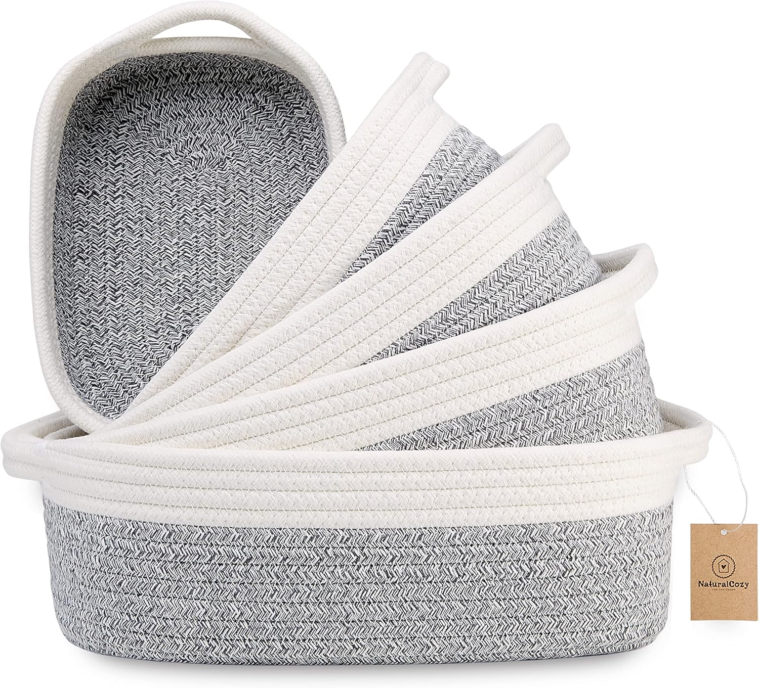 Natural Cotton Rope Woven Baskets for Organizing - 5-Piece Set