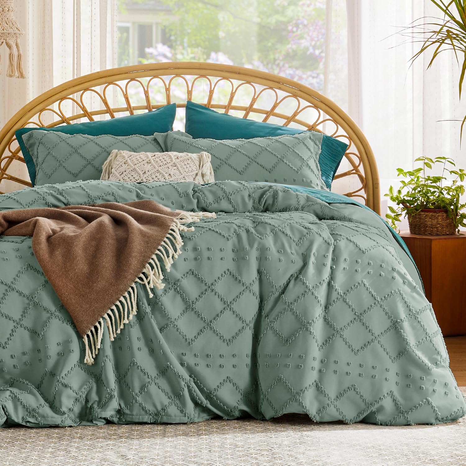 Boho Duvet Cover King Size - Soft Green Bedding for All Seasons