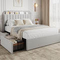 Queen Boucle Bed Frame with Storage Headboard and 2 Drawers - Grey