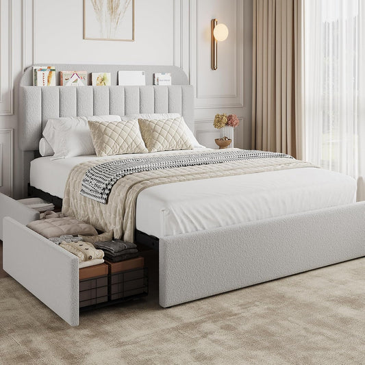 GarveeHome Queen Bed Frame with Storage Headboard and Drawers