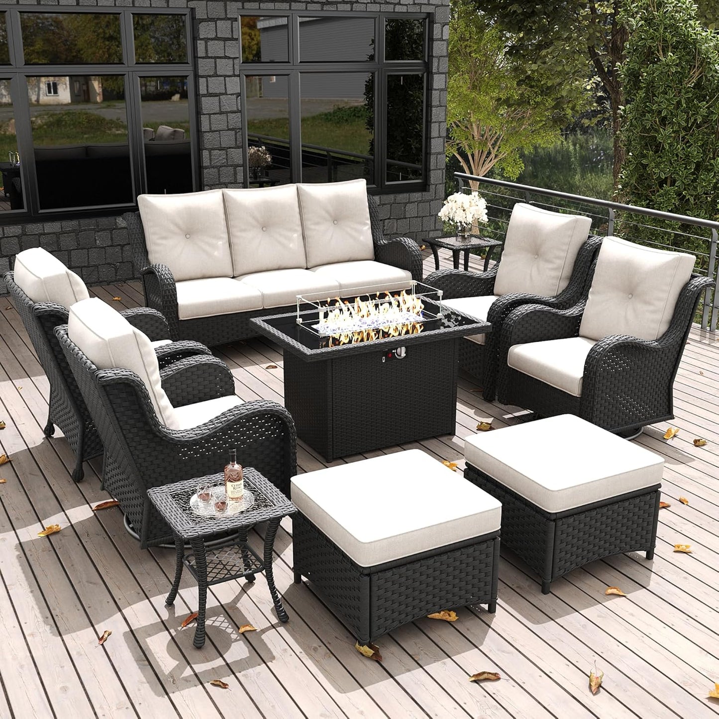 LayinSun Outdoor Patio Furniture Set with Fire Pit Table