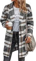Women Plaid Shacket Jacket Wool Blend Knee Length - Casual Fall Coat