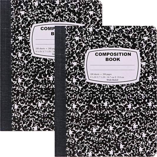 Emraw Marble Composition Notebook 2 Pack - Wide Ruled, 100 Sheets