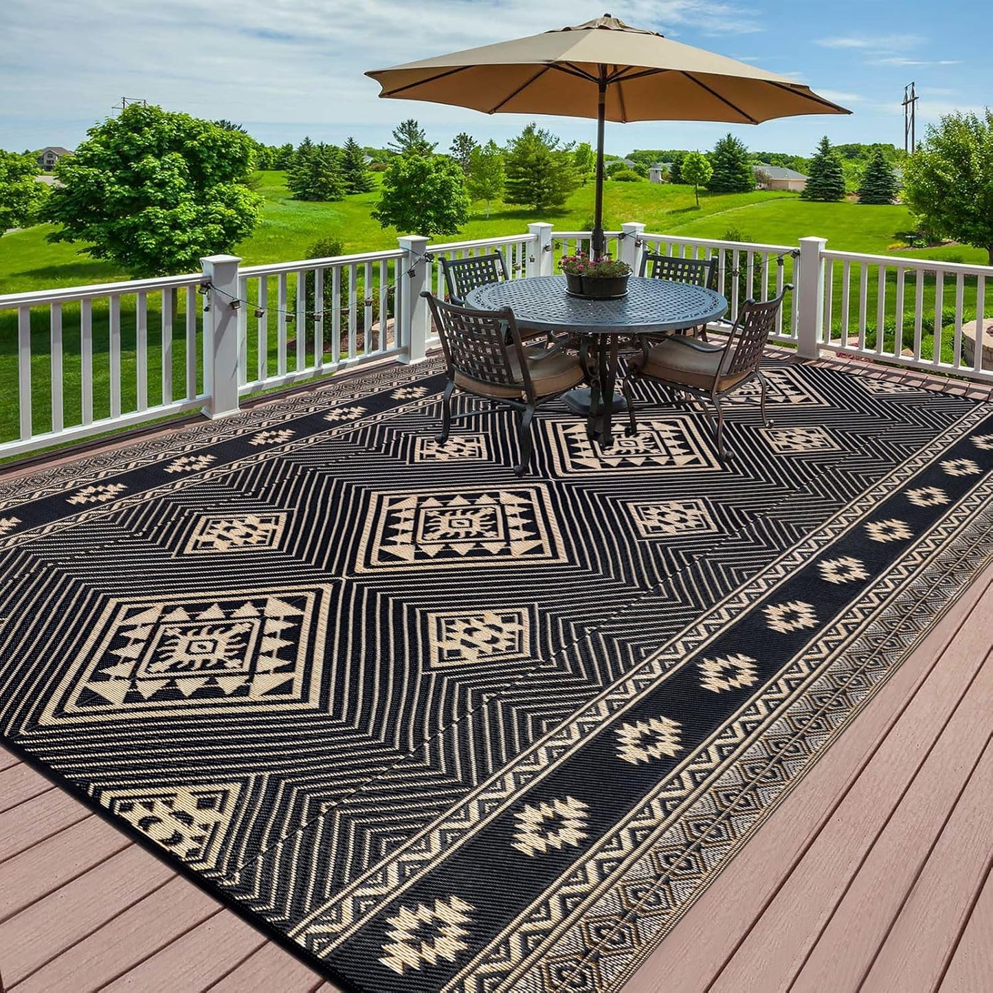 HiiARug Outdoor Rug 8ftx10ft Waterproof Reversible Mat for Patios