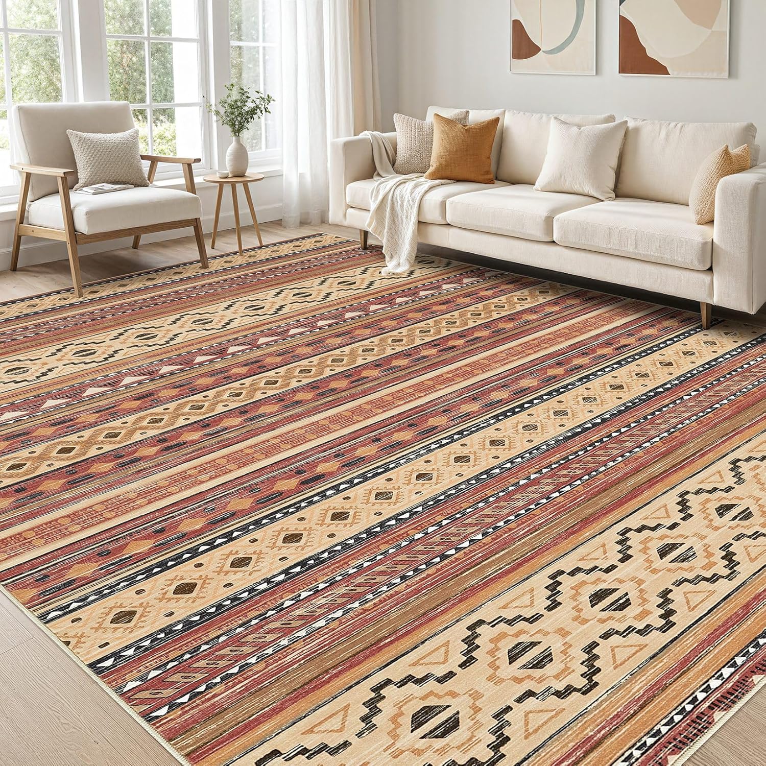 Large Living Room Area Rug 8x10: Soft Boho Moroccan Design