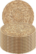 Set of 12 Round Woven Placemats 13.8 in Natural Boho Rattan - Warm
