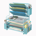 7 Tier Desk File Organizer with Pen Holder and Metal Basket