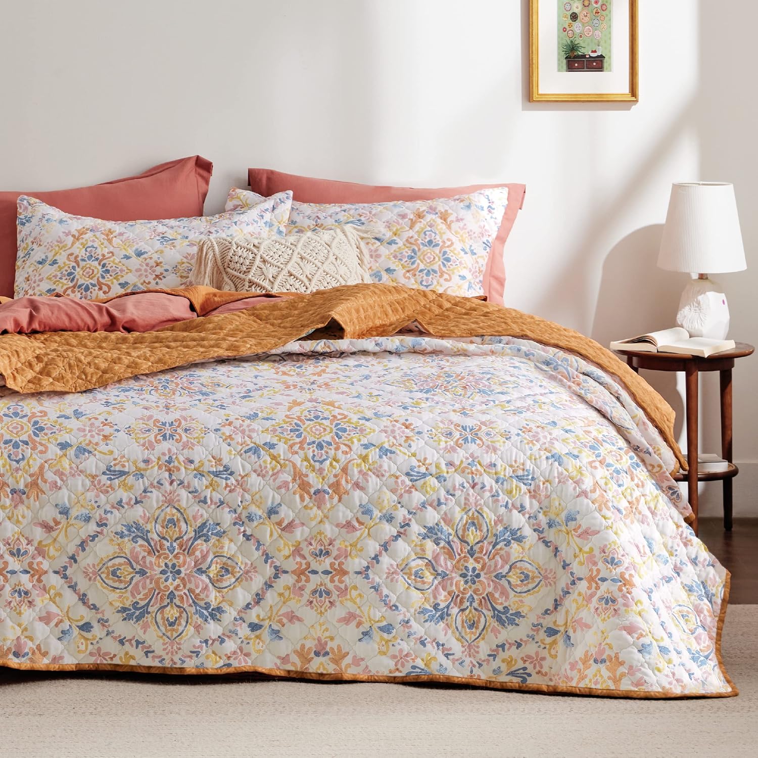 Bedsure Boho Quilt Set King - Reversible Orange Bedding Set