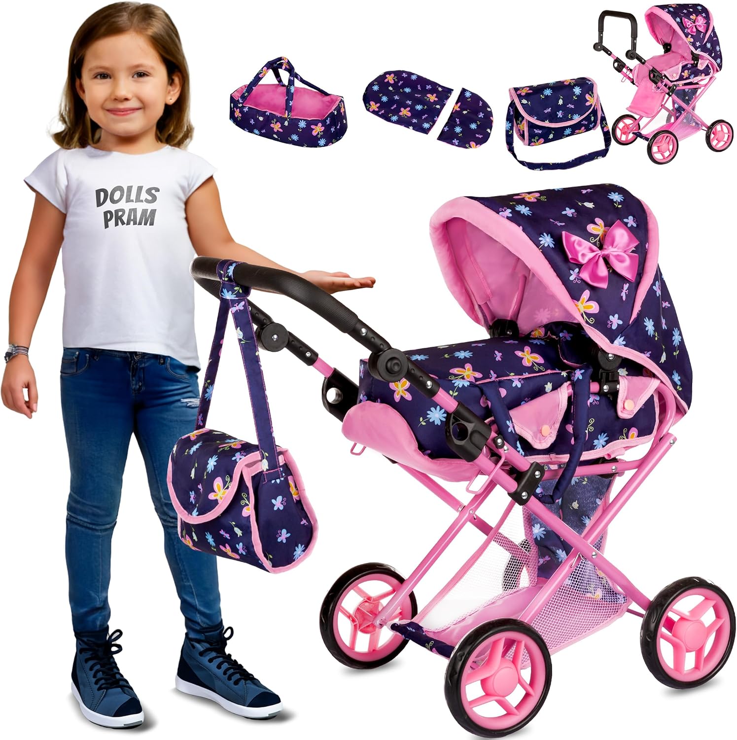 Baby Doll Stroller for Girls - Lightweight Play Carriage for Kids