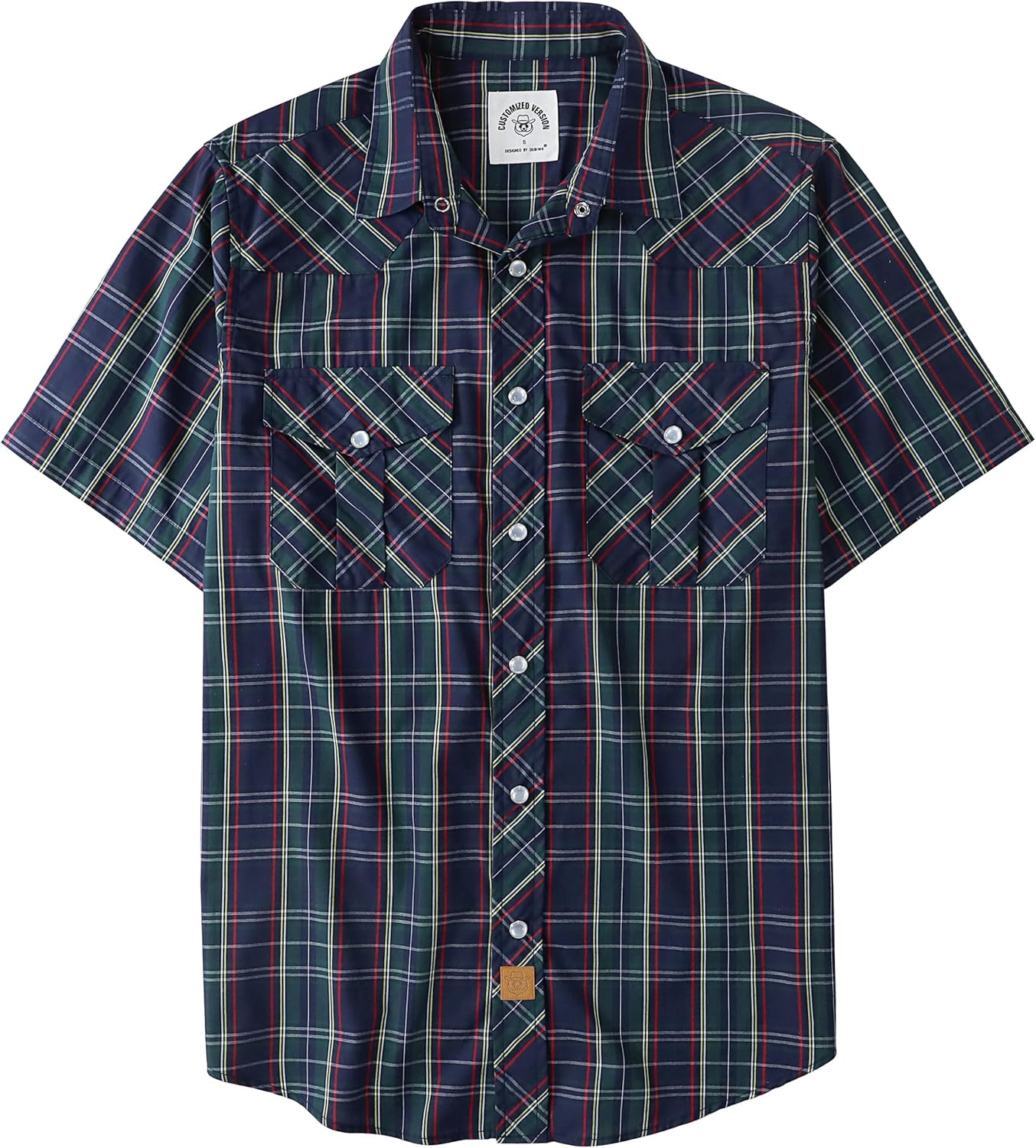 Dubinik Short Sleeve Plaid Pearl Snap Shirts for Men Casual Wear