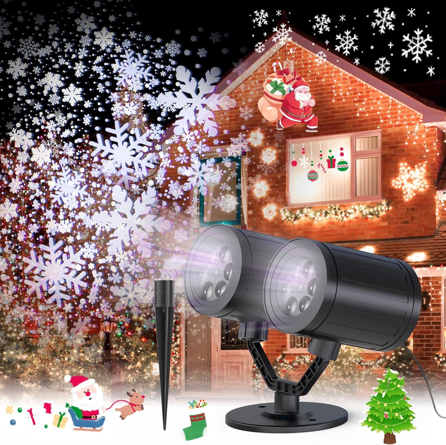 Snowflake Projector Lights: Double Head LED Show - Waterproof & Festive! 