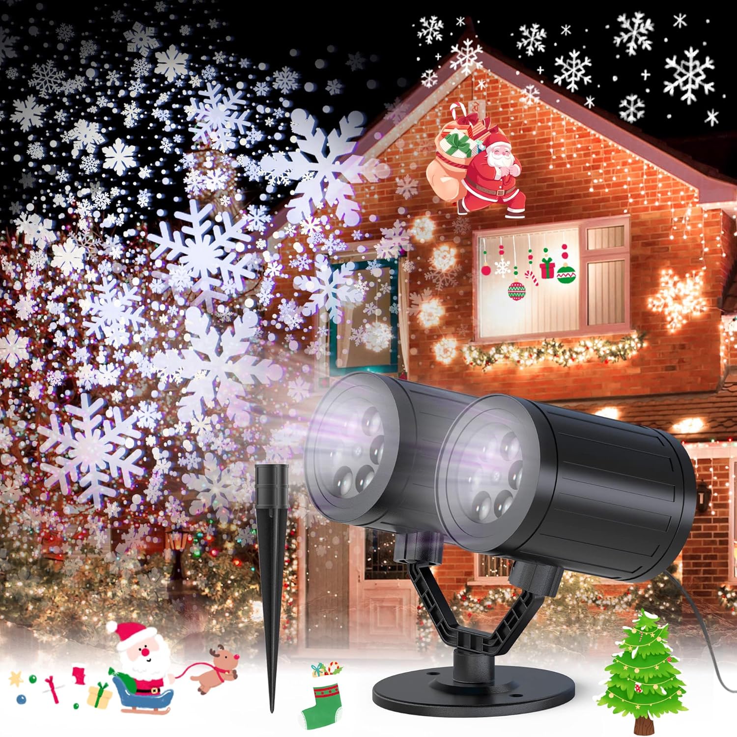 Snowflake Projector Lights: Double Head LED Show - Waterproof & Festive! 