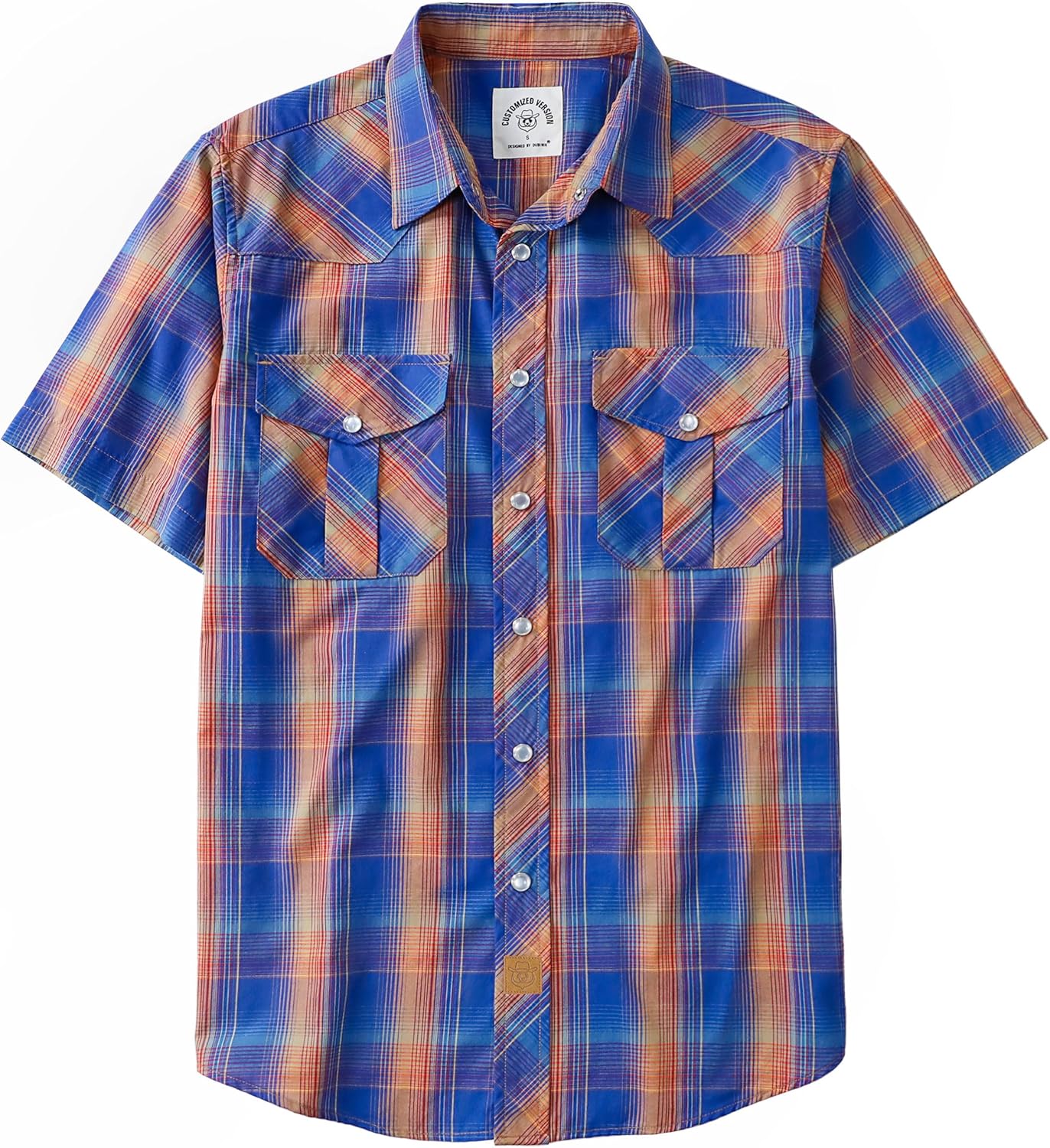 Dubinik Short Sleeve Plaid Pearl Snap Shirts for Men Casual Wear