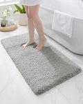 Gray Bathroom Rug 24x48 Non Slip Fluffy Bath Mat - Soft, Absorbent