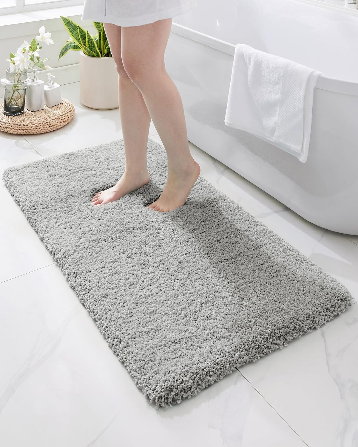 Gray Bathroom Rug 24x48 Non Slip Plush Luxury Bath Mat