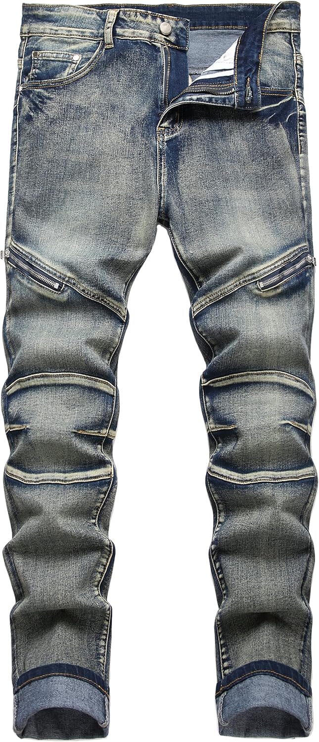 Men's Slim Fit Stretch Jeans Ripped Skinny Fashion Denim Pants