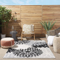 Aloha Indoor/Outdoor Black White 3x5 Rug - Tropical Botanical Accent