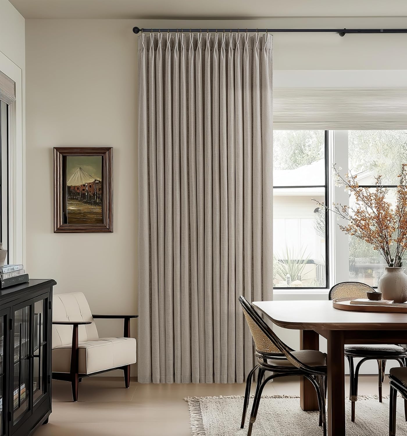 Burlywood Pinch Pleated Long Curtains 105 Inch Taupe Linen