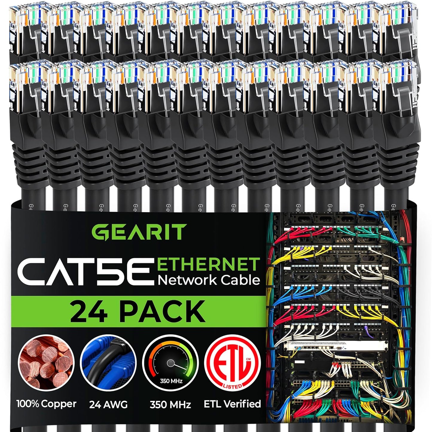 GearIt 24-Pack Cat5e Ethernet Patch Cable 10 Feet - Snagless