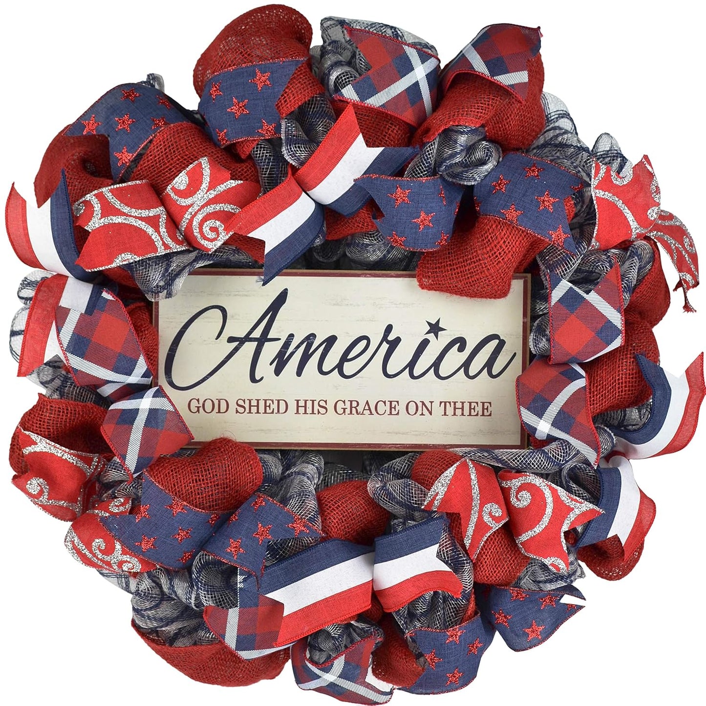 Fourth of July Independence Day Mesh Door Wreath for Patriotic Decor
